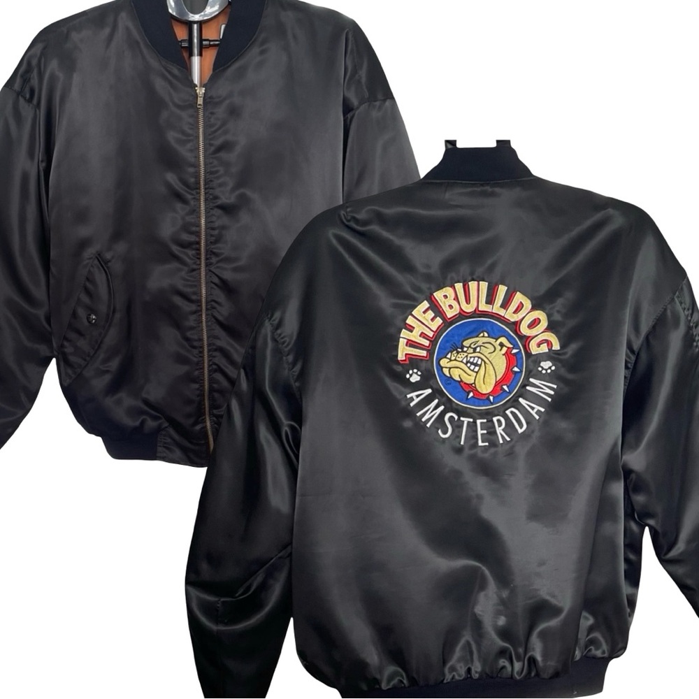 Vintage ‘90’s Bulldog Amsterdam Bomber Jacket Black M? EUC